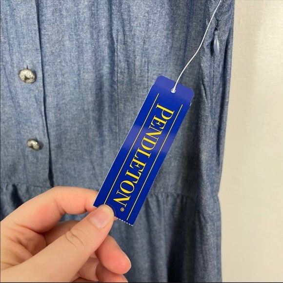 Pendleton - Sleeveless Chambray Fit and Flare Eyelet Detail June Shirt Dress - Picture 5 of 7